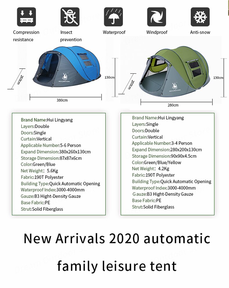 Cheap Goat Tents HUI LINGYANG outdoor waterproof throw tent automatic tents throwing pop up  camping hiking tent large family tents Tents 